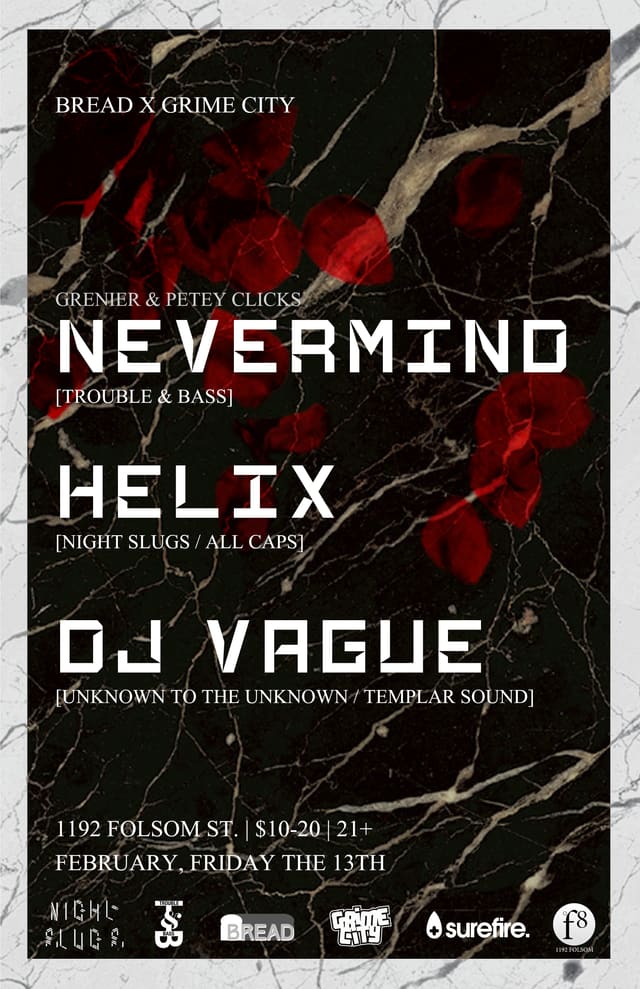 BREAD x Grime City flyer featuring Nevermind and Helix